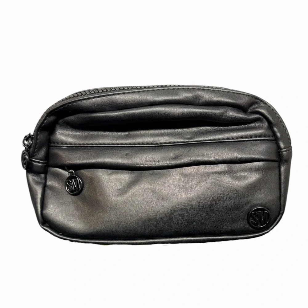 Steve Madden Black Faux Leather Belt Bag / Crossbody Fanny Pack Adjustable Strap - Picture 6 of 7